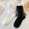 Sweet Lolita Lace Bow Middle Tube Socks Girls Black White JK Korean JK Soft Cotton Breathable Sock Casual Kawaii Female