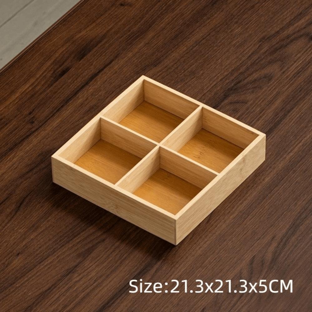 Multi-Grid Divided Plate Wooden Snack Storage Tray Reusable Bamboo Tray  Candy