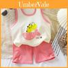 Baby Summer Cotton Sleeveless Shorts Set With Cartoon Prints For Toddler Boys And Girls