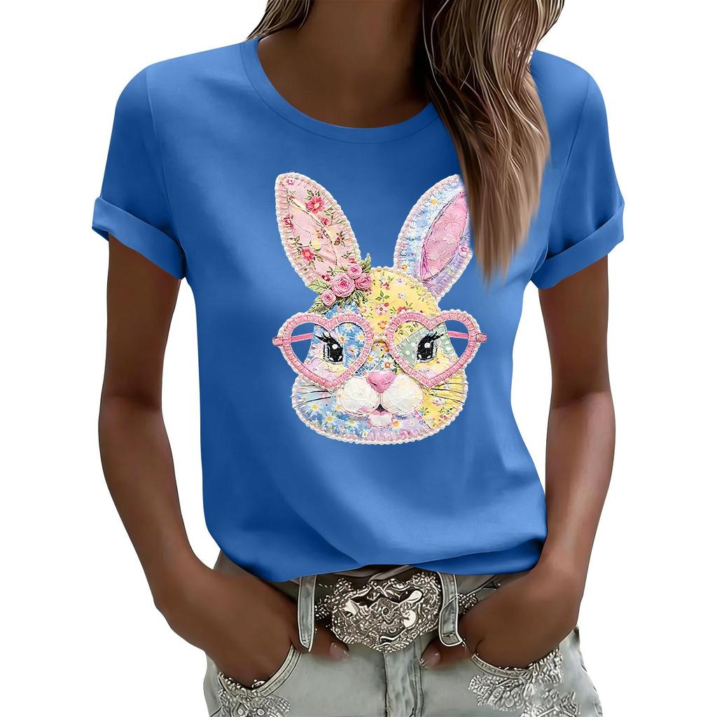 Women's Casual Printed T-Shirt Round Neck Pullover Short Sleeve Top