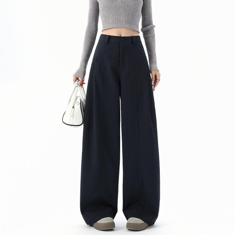 Women's High Waist Wide Leg Pants Loose Fit Barrel Pants Solid Commute Trousers Spring Casual Sickle Pants
