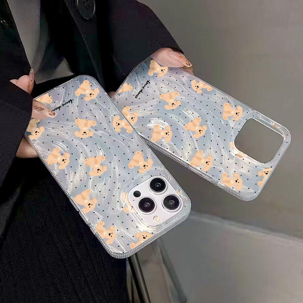 Polka dot bear doll for iPhone17promax Apple 16 laser phone case 14/13 large hole 15