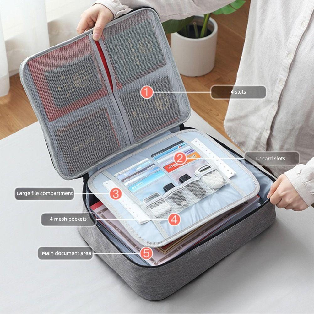 With Lock Zipper File Storage Case 3-Layer Briefcase Organizer  Document Tickets Protection