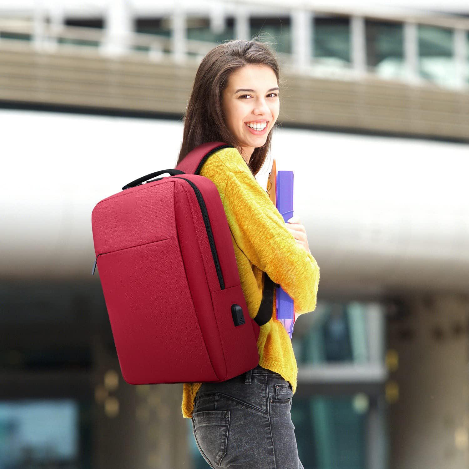 

New Laptop Bag for women Lightweight Computer Backpack Anti-Fall Waterproof Fabric With Side Pockets For Business Travel School вино красного