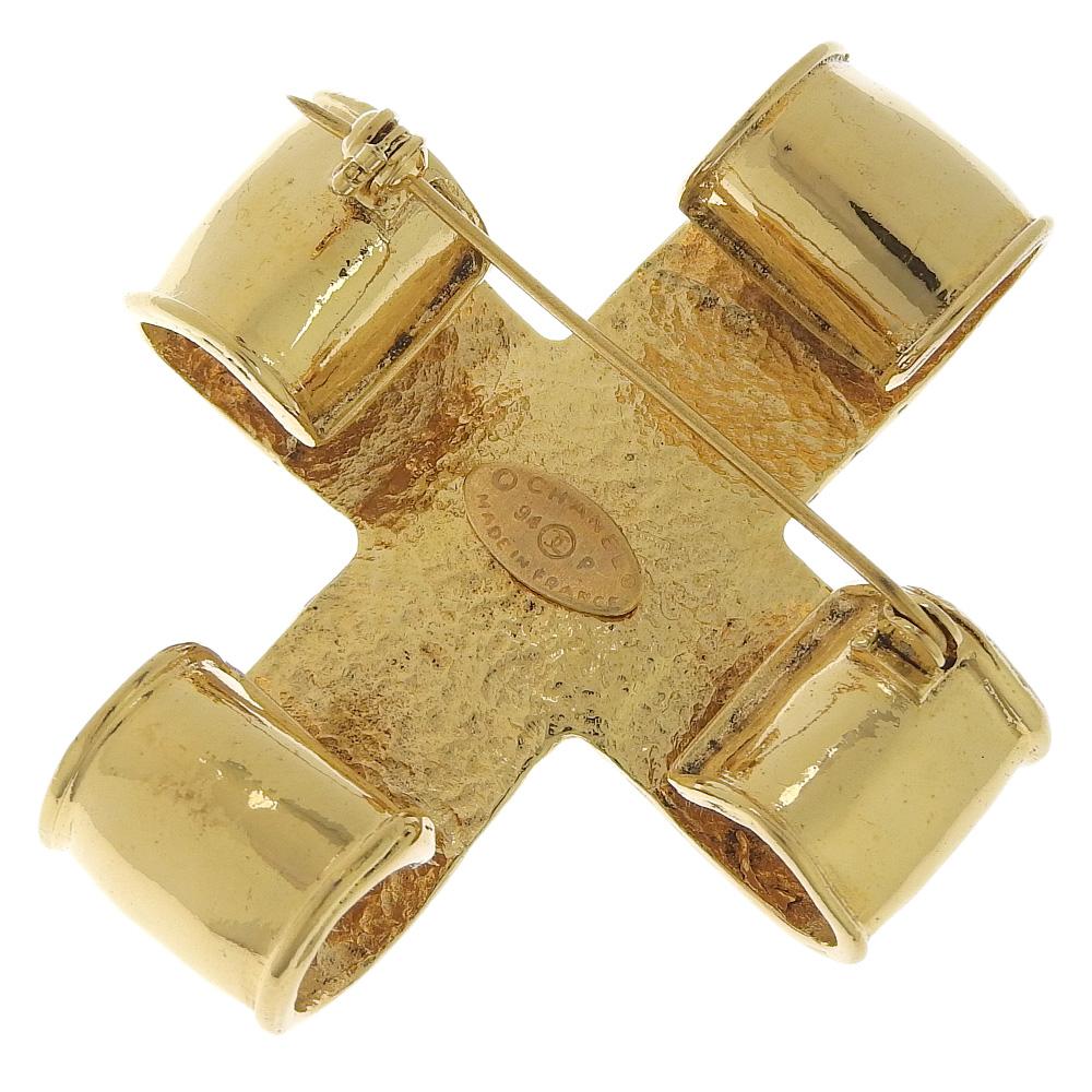 Chanel Cross Brooch COCO Mark Vintage Gold Plated Gold Cross 33g Women Used