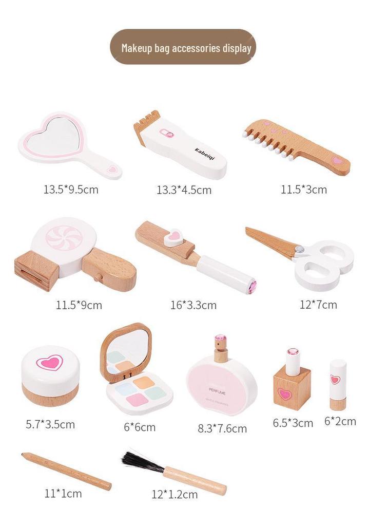Korean Style Wooden Pretend Makeup Set: Eyeshadow, Powder, Lipstick, Perfume & Hairdressing