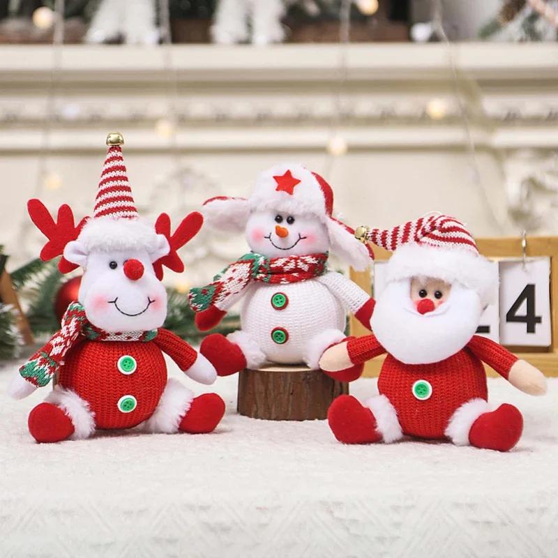 Handmade Christmas Figurines Toys Cartoon Christmas Tree Pendant Santa Snowman Gnomes Plush Table Decorations Xmas Decorations