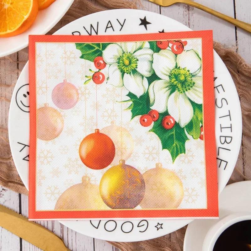 100PCS Christmas Paper Napkins 33X33CM Disposable Snowman Snowflake Reindeer Dinner Napkins Paper Hand Towels for Christmas