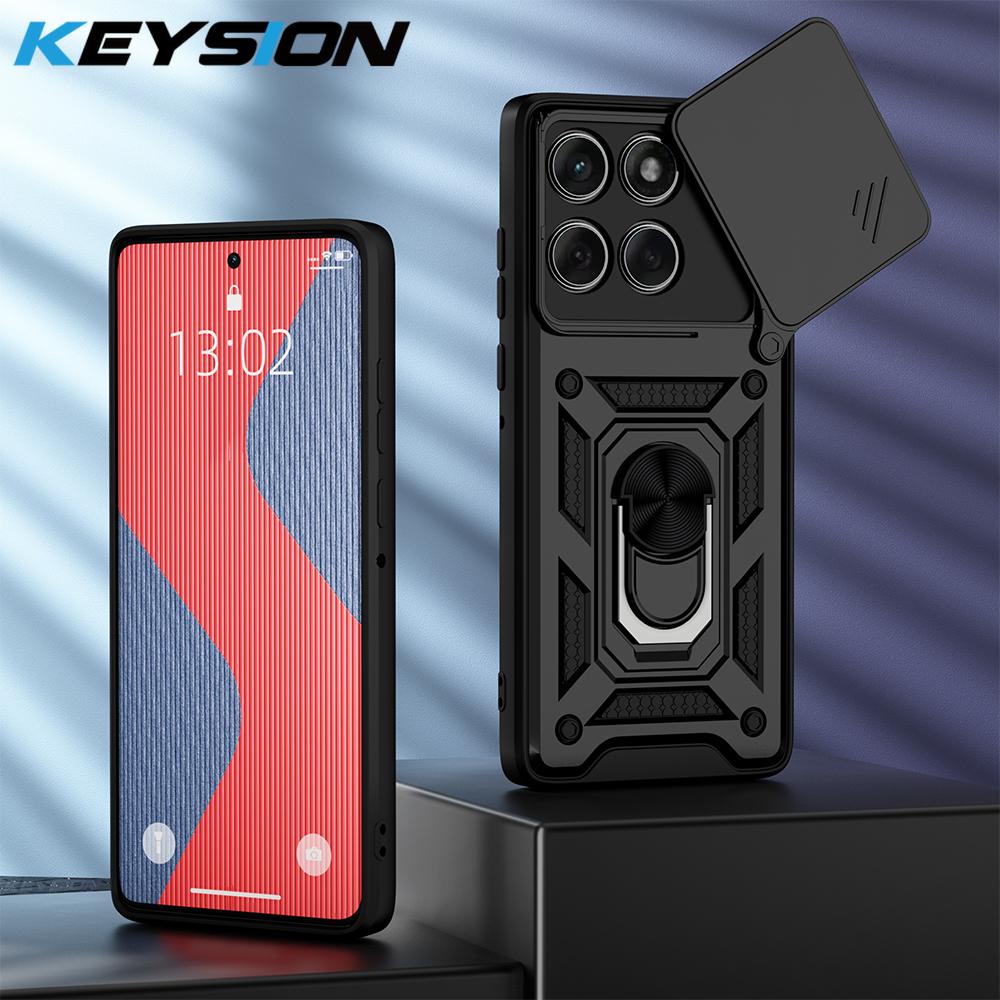 KEYSION Shockproof Case for Motorola Edge 60 Fusion 5G Slide Camera Protection Ring Stand Phone Cover for MOTO Edge 60 Fusion 5G