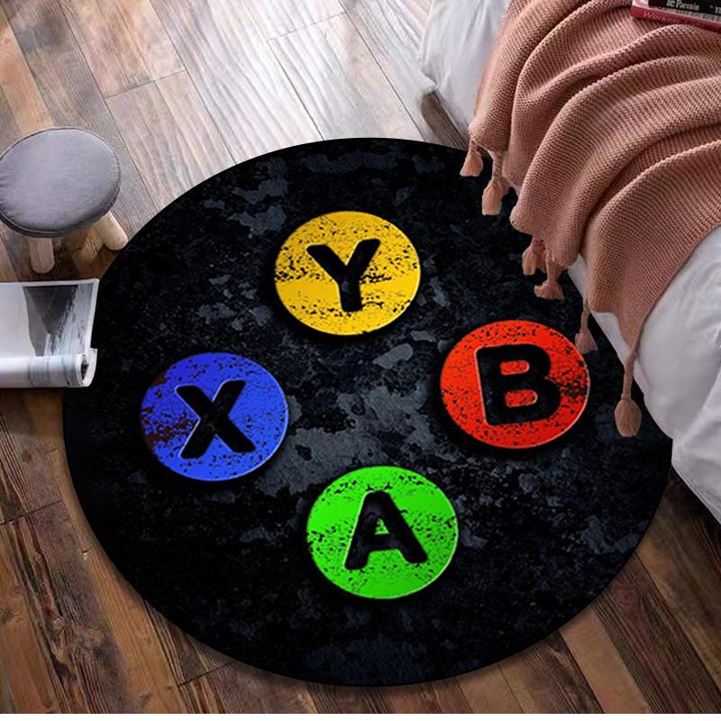 1Pc Gaming Controller Circular Print Rug - Home Decoration Carpet For Living Room Bedroom Flooring Computer Chair Area Rug
