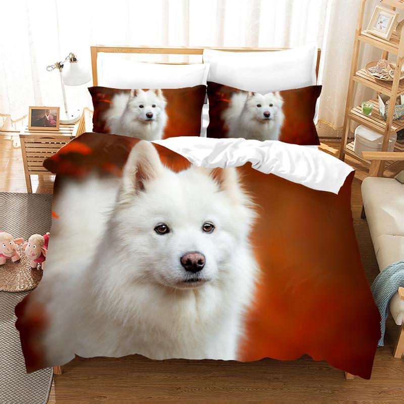 Comforter Cute Dog Pattern Samoyed - Grass Green Lovely Animal Theme For Kids Girls & Adults