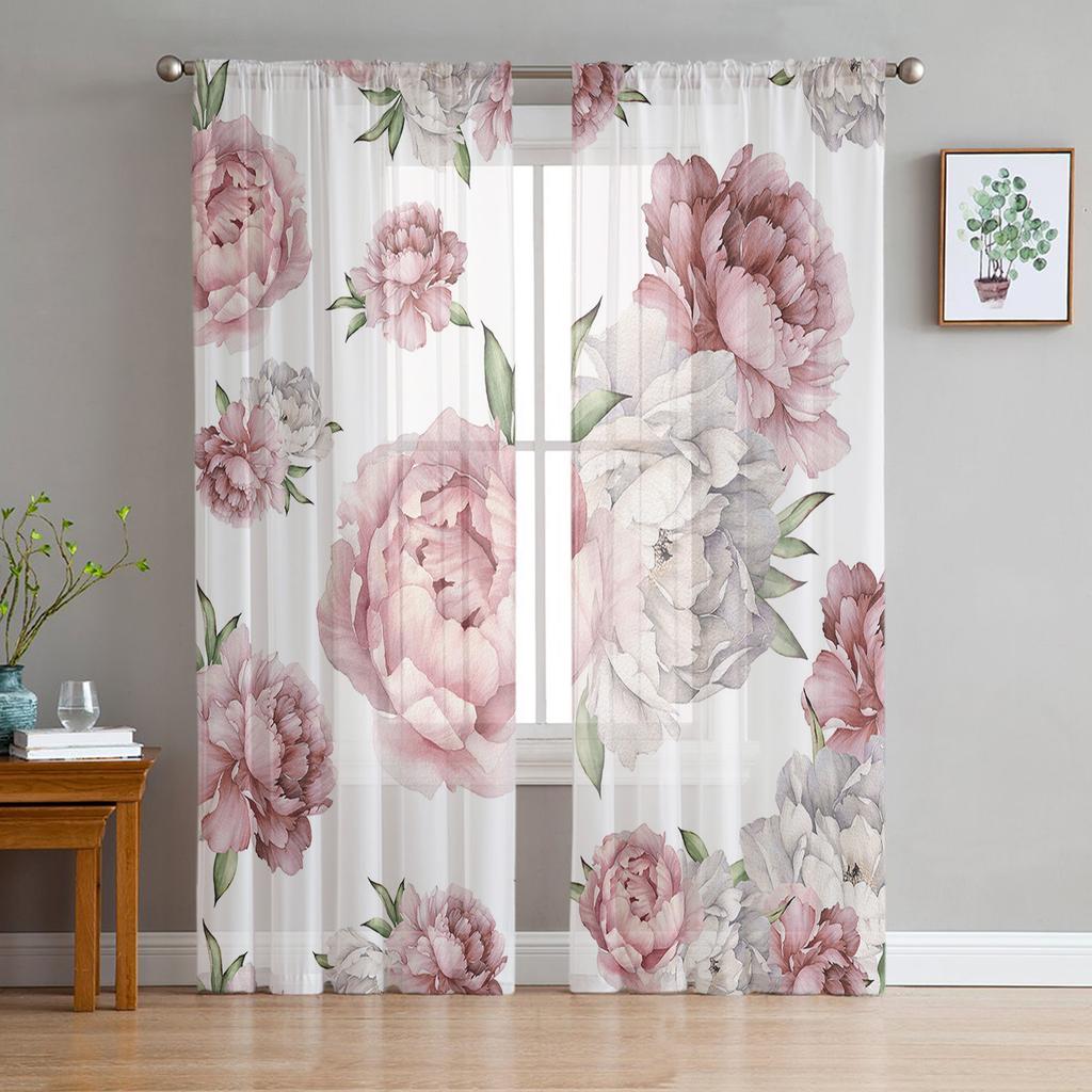 Vintage Flowers And Birds Tulle Curtains for Living Room Bedroom Decoration Transparent Chiffon Sheer Voile Window Curtain