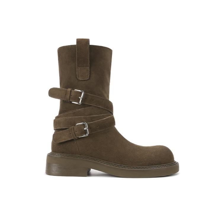 [Suding Home] Soft Aden Boots~ Retro Suede Belt Buckle Thick-soled Martin Pile Short Boots Women's Western Boots