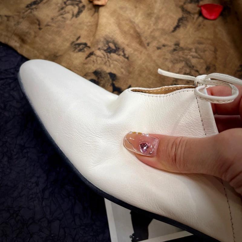 Lace-up bow square head lazy half slippers women wear flat toe shoes