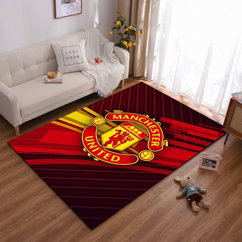 Manchester United Logo on Red Background Rug Non-slip rug suitable for living room and bedroom sofas.