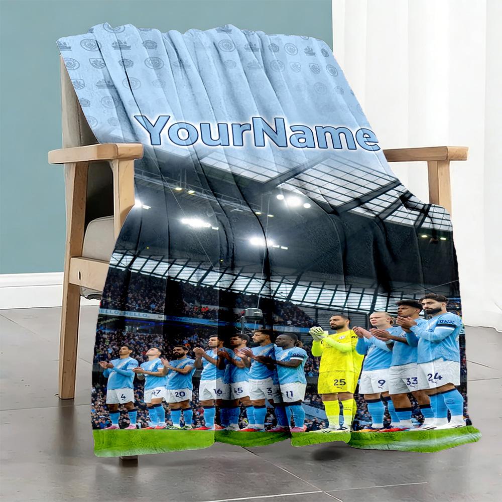 Manchester City Personalized Name Blanket Lightweight Personalized Blanket Durable Comfort Versatile for Nap Chair Living Room Office All-Season Use