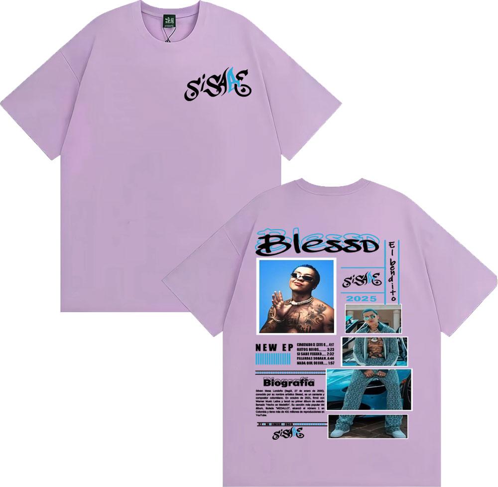 Rapper Blessd Si Sabe Album Tour 2025 Merch T Shirts for Unisex Fashion Vintage Hip Hop Tshirt Male Oversized Short Sleeve T Shirt
