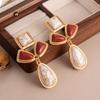 Natural stone geometric fringed earrings personalized niche retro high sense medieval vintage design sense women's earrings