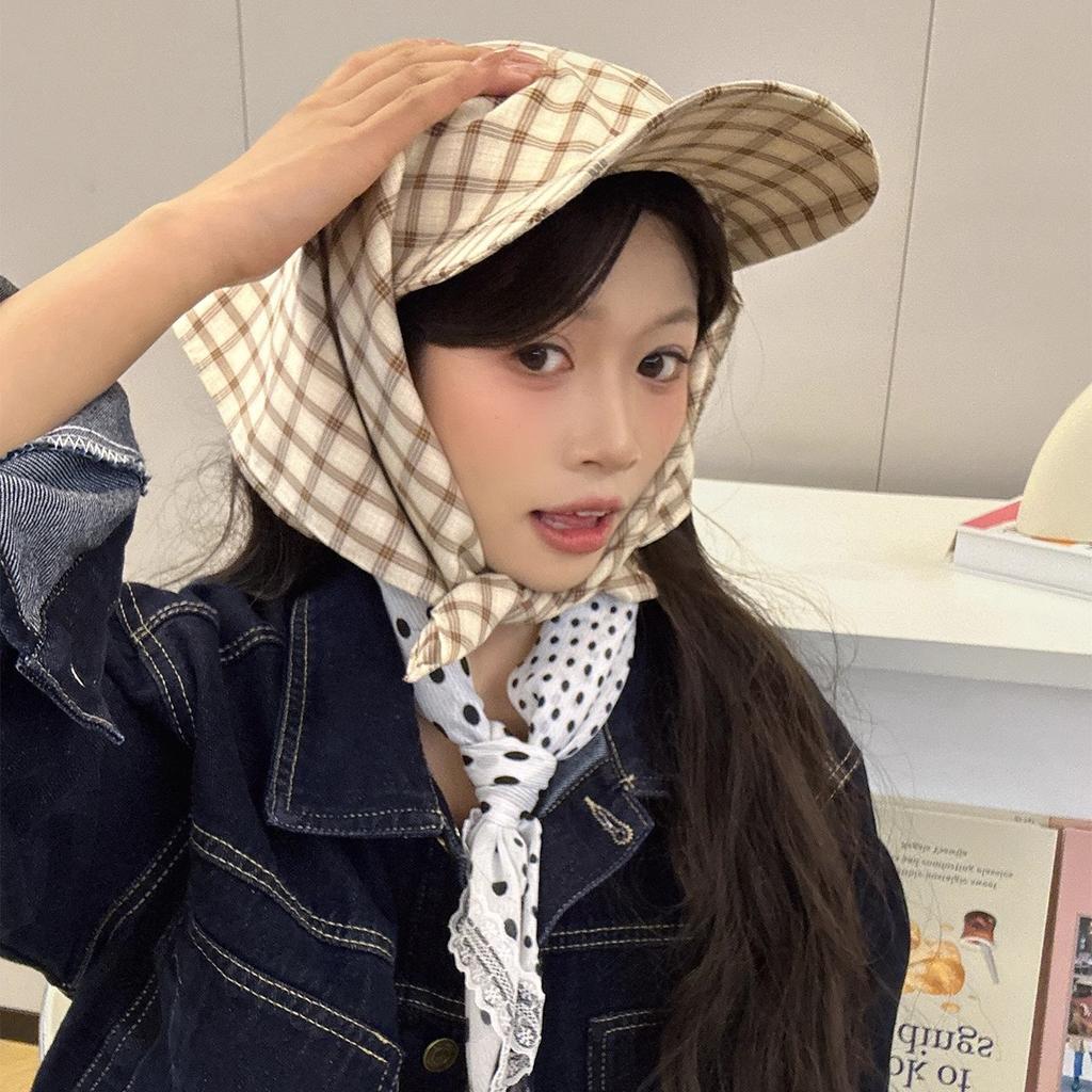 New Korean Plaid Strap Sun Protection Baseball Cap Korean Personalized Women's Headband Sun Protection Hat