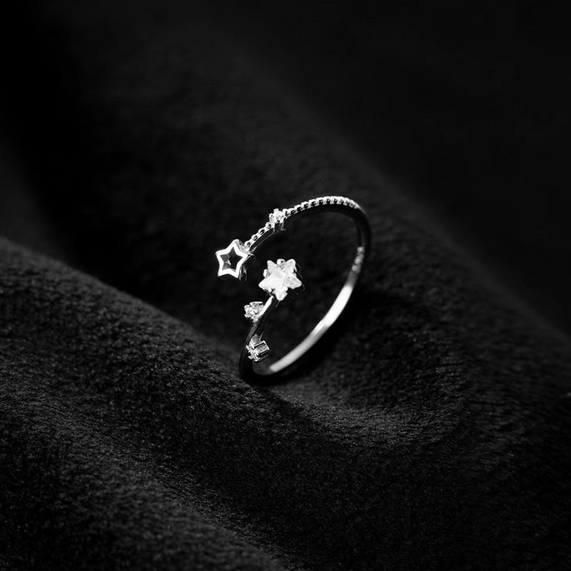 Korean Silver Color Shiny Five Pointed Star Rings for Women Simple Zircon Cross Hollow Star Open Finger Rings Jewelry Party Gift