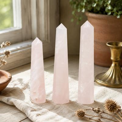 Gemstone Six Face Obelisk Point Approx 11cm - Rose Quartz