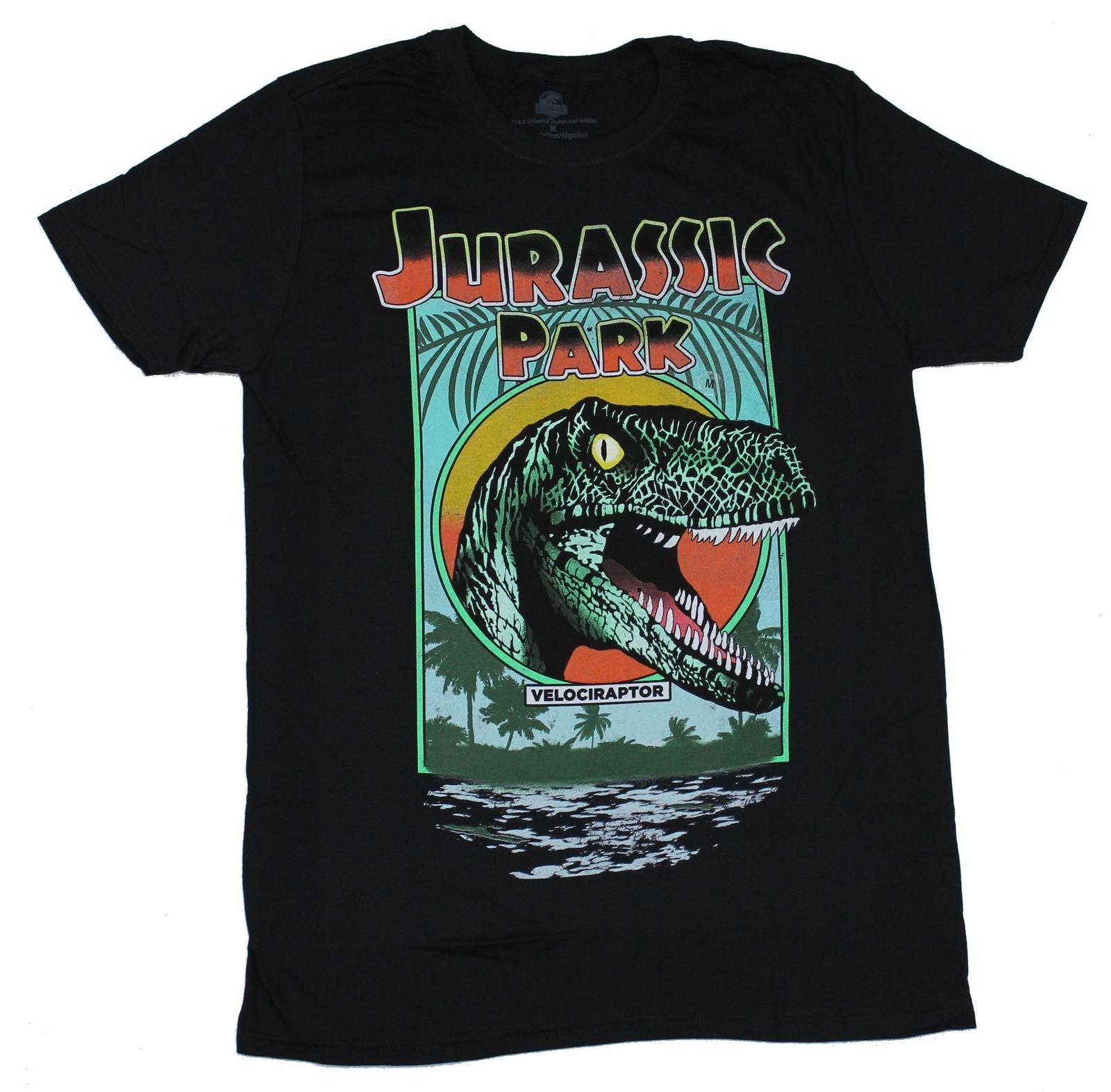 Jurassic Park Mens T-Shirt - Poster Style Logo Over Giant Dino Image XL