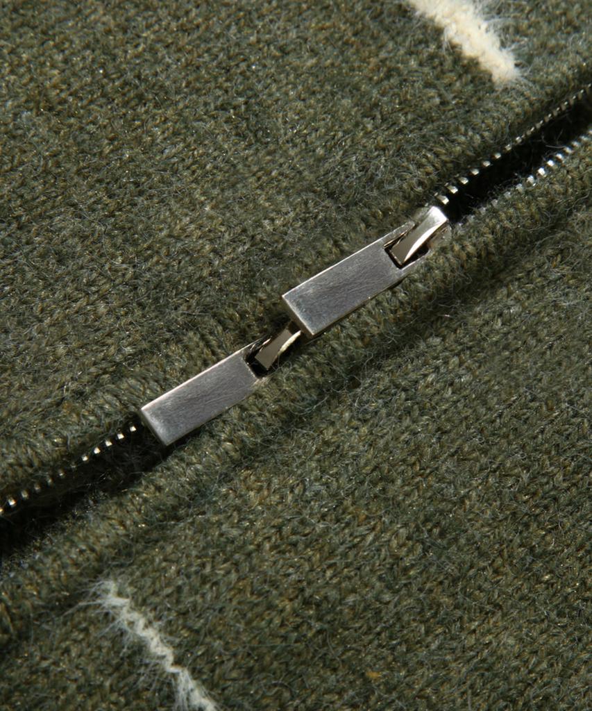 TRILLION Washable Wool Hairy Stripe Hooded Zip-Up Knit_Khaki