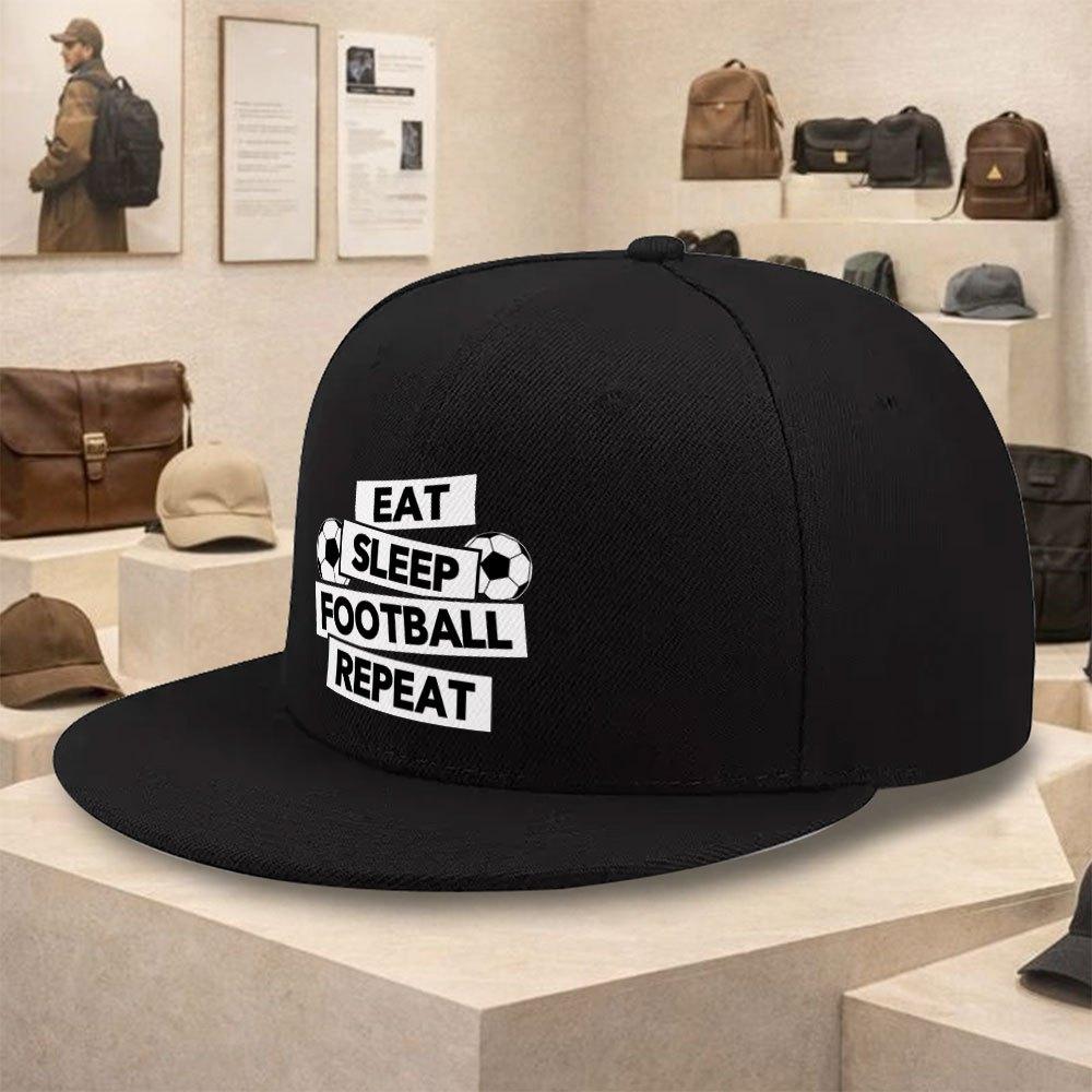 Eat Sleep Football Repeat Graphic Baseball Cap Polyester Unisex Snapback Hat Casual Street Style