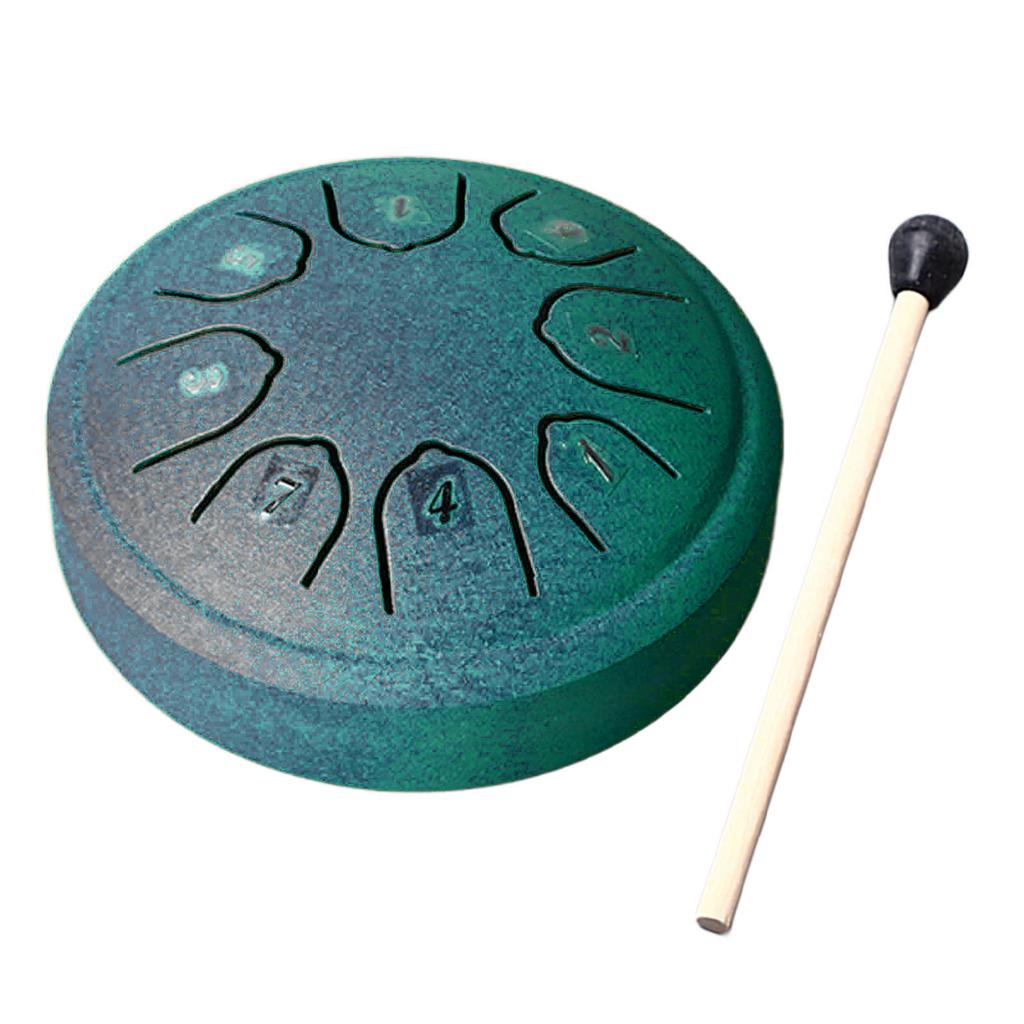 Tongue Drum 4.5 Inch 8 Tone C Key Carbon Steel Mini Tongue Drum for Adult Children Beginner Green