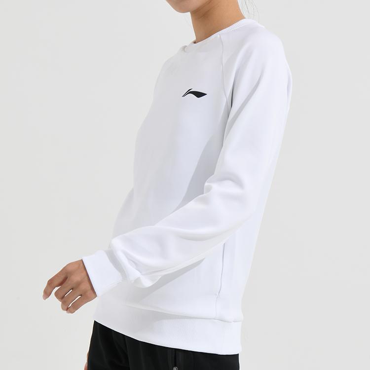 Li Ning Seria Badmintona Logo Boczne Sweter Sportowy Casual z Okrągłym Dekoltem i Długim Rękawem Bluza Damska Standard-Biały AWDSD44-2