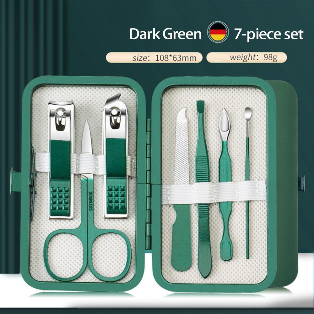 Dark Green Stainless Steel Manicure Nail Clippers Set with Dead Skin Clippers Nail Tools