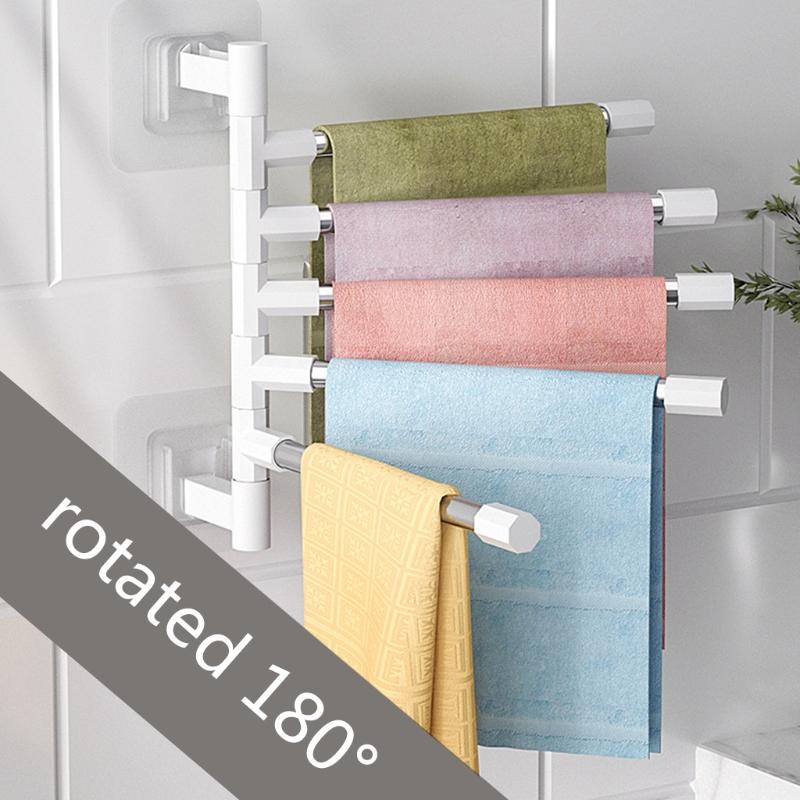 Wall Mounted Towel Bar Swivel Towel Rack Stainless Steel Towel Hanger 180° Rotation Space Saving Towel Rack for Bathroom