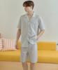[May Flower] Grey Stripe Short-sleeve Pure Cotton Men's Plus Size Pajama Set [Shipped from Korea] 100% Authentic
