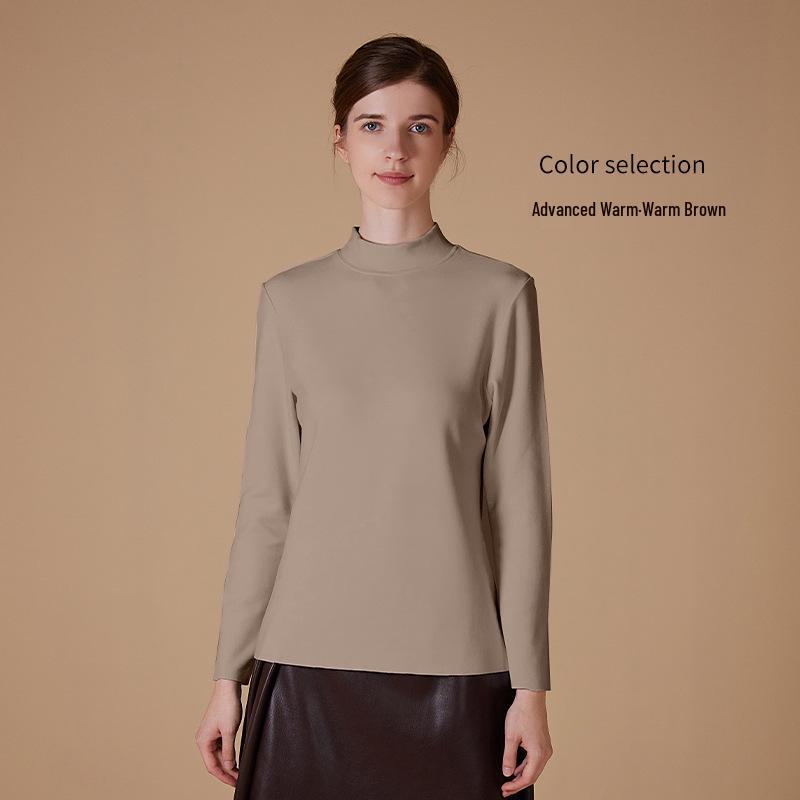 Velvet Women's Half-High Neck Self-Heating Brushed Slim Long-Sleeve Winter Top