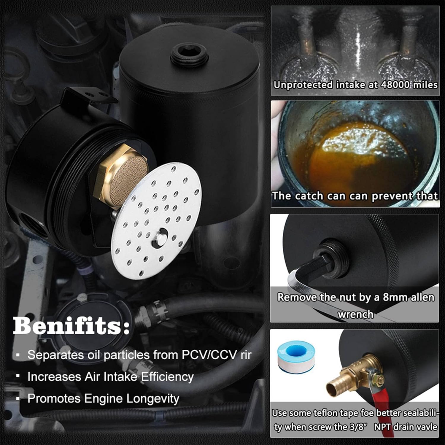 

Universal Oil Catch Can Baffled 2-Port Aluminum Reservoir Oil Catch Tank with Drain Valve Fuel Tank Parts