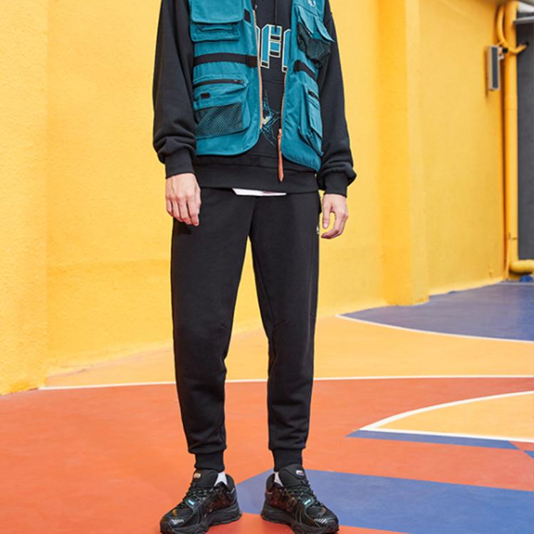 Li Ning Badfive Basketball Series Fleece Lined Warm Cuffed Casual Sports Long Pants Men bottoms New-Standard-Black AKLQA75-1