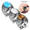 Retro Jewelry Turquoise Stone Rings For Men Titanium Steel Inlaid Three Colors Onyx Ring Men Domineering Opal Ring