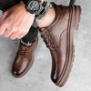 Retro New Men'S Leather Shoes Handmade Business Casual Workwear Men Shoes Solid Color Lace Up Soft Sole Breathable Sports Shoes