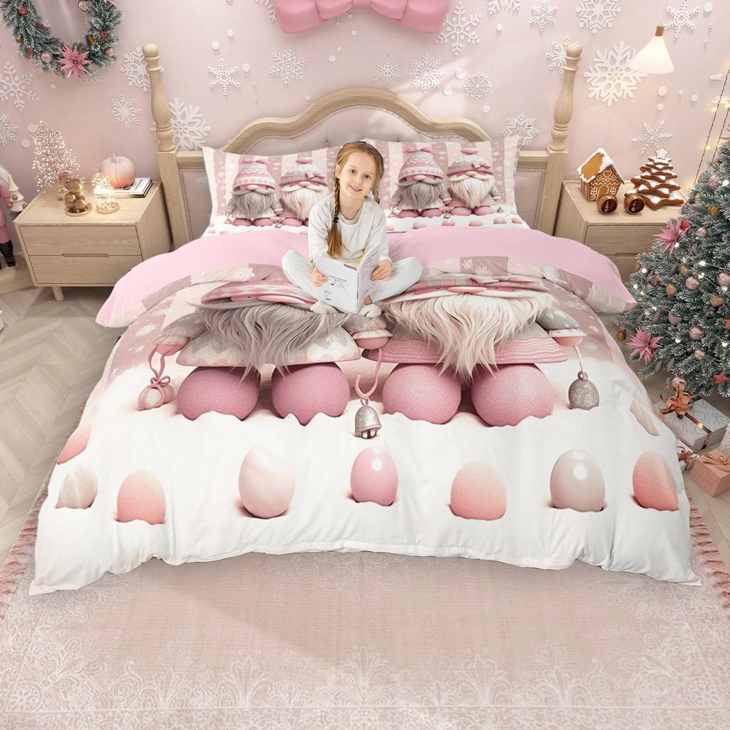 Homewish Kids Xmas Theme Duvet Cover Set, Christmas Gnome Comforter Cover Set, Santa Claus Snowman Bed Set