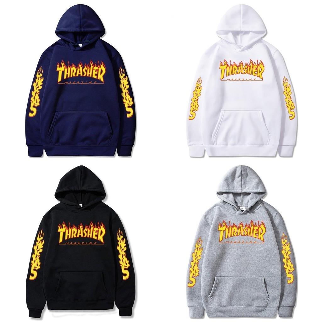 Plus Size Flame Print Pullover Hoodie Loose Fit Casual Couple Sweatshirt