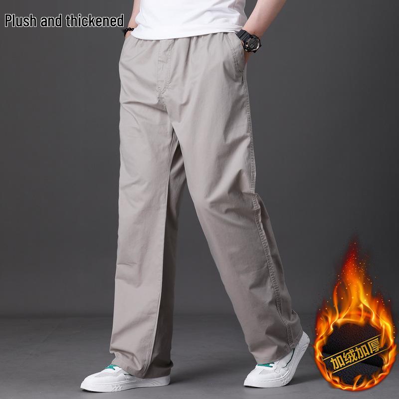 Men's Loose Fit Cotton Casual Pants with Multiple Pockets - Plus Size, Straight Leg, Ideal for Spring/Summer.