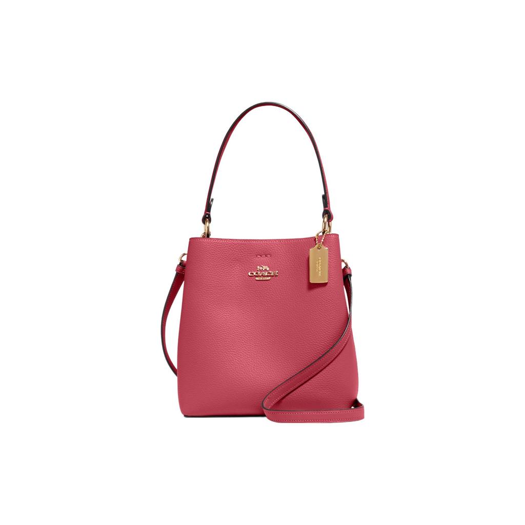 Coach Town 22 Solid Color Letter Logo Zipper Pocket Layer Polished Leather Bucket Bag Women Handbags Pink 1011-IMT9Z