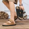 Men's One Word Slippers 2026 Non Slip Summer Vintage Fashion Sewing Sandals Comfortable Slip on Outdoor Breathable Casual Flats