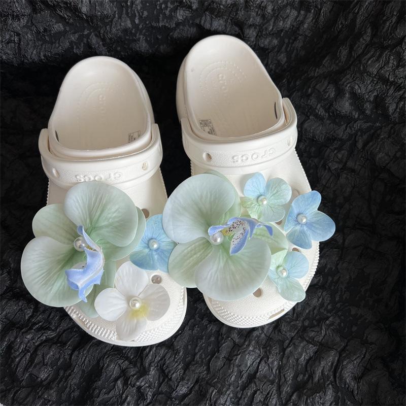 Verde Menta, Orchidea Farfalla, Fiore di Scarpa, Sensazione di Lusso, Fibbia per Scarpe, Creatività Personalizzata, Fibbia per Scarpe a Foro Primavera ed Estate, Decorazione per Scarpe