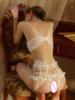 French Lace Bra and Panty Set with Gater Sexy Lingerie Underwear Women's Small Breasts Brassiere Ultra-thin Transparent 3PCS Set
