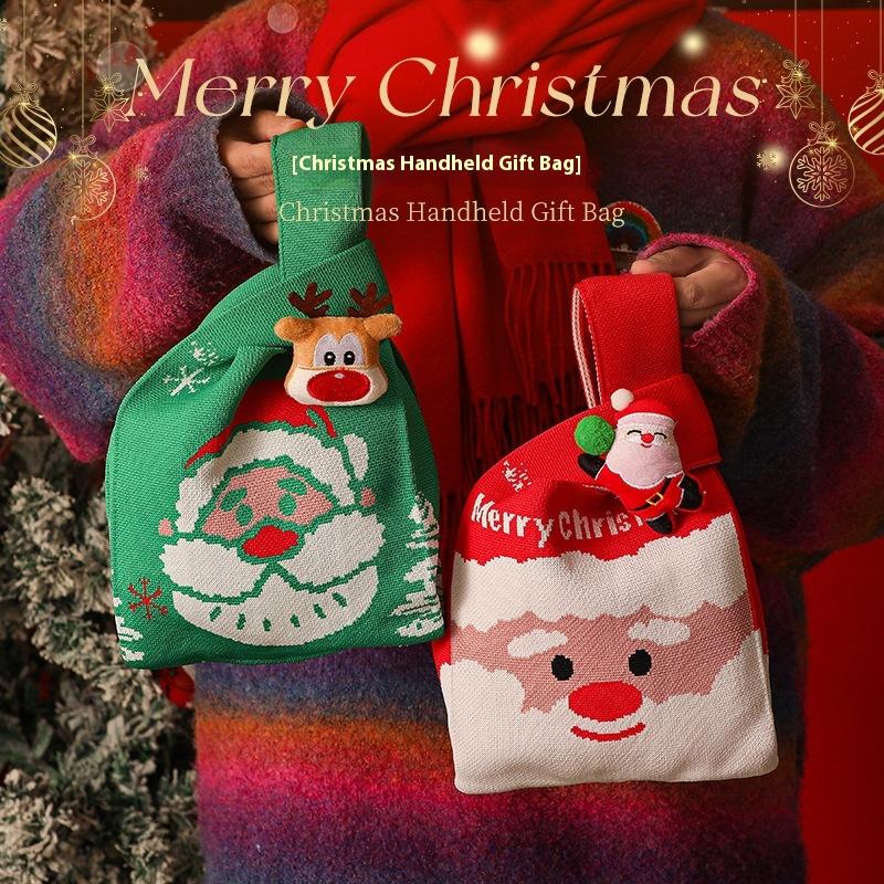 Merry Christmas Gift Bag Christmas Eve Apple Candy Bag Canvas Handbag Santa Claus Knitted Storage Bag Decor Holiday Gifts