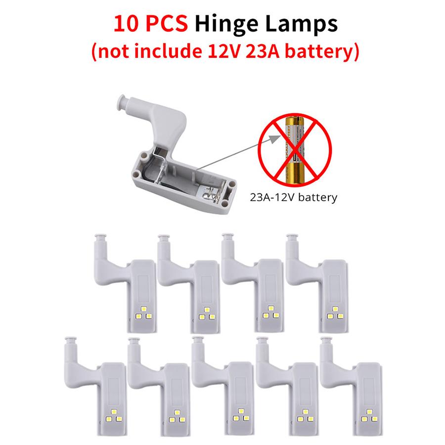

10pcs LED Inner Hinge Lamp Not Include Battery Under Cabinet Lights Wardrobe Cupboard Lighting Bedroom Kitchen Closet Lamp
