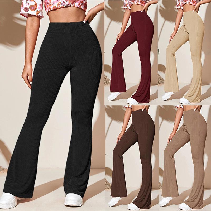 European & American Women's Casual Knitted Flared High Waist Yoga Pants