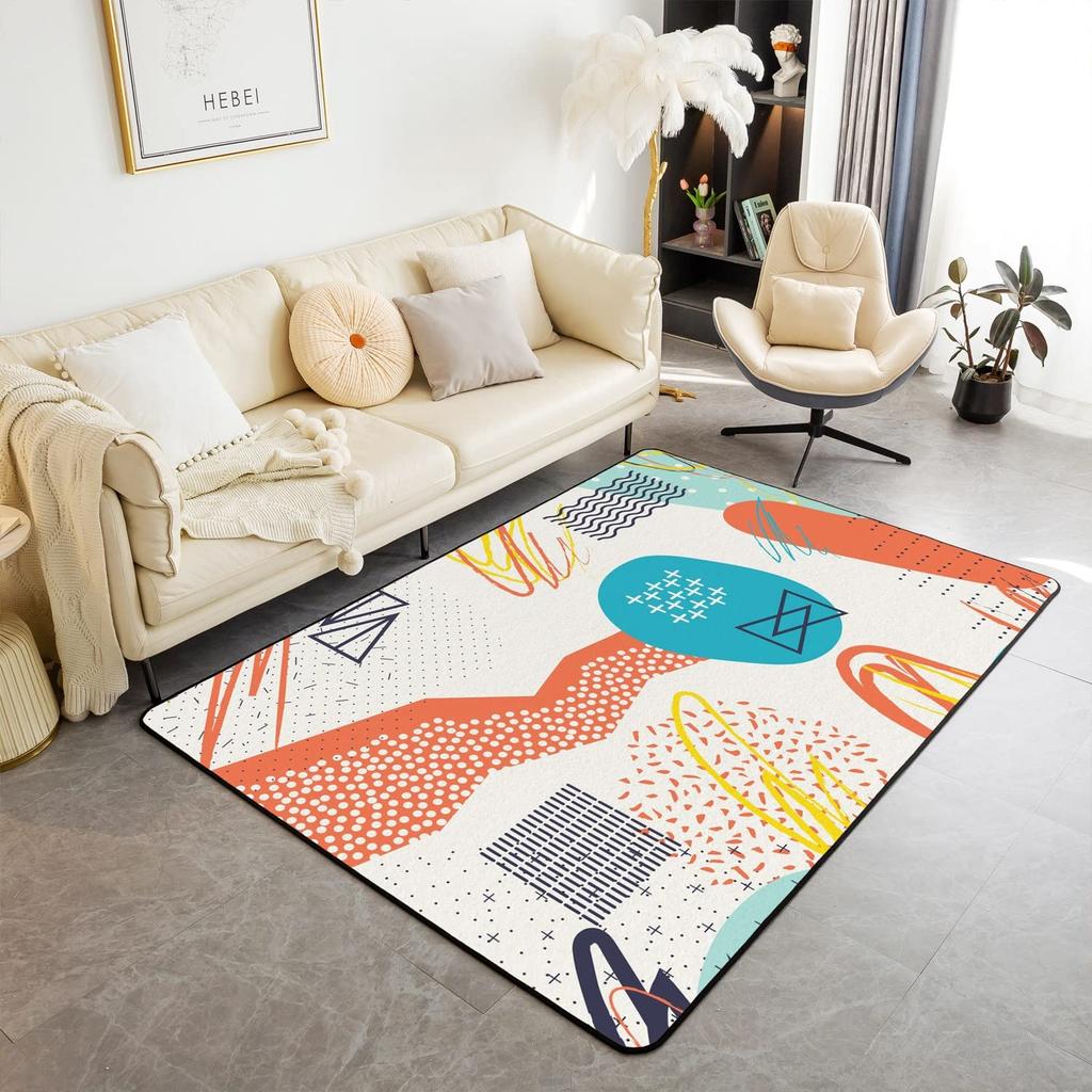 Memphis Area Rug, Hipster Retro Doormat, 80s 90s Hip Hop Funky Colorful Pop Art Inspired Carpet for Playroom Geometric Floor Mat
