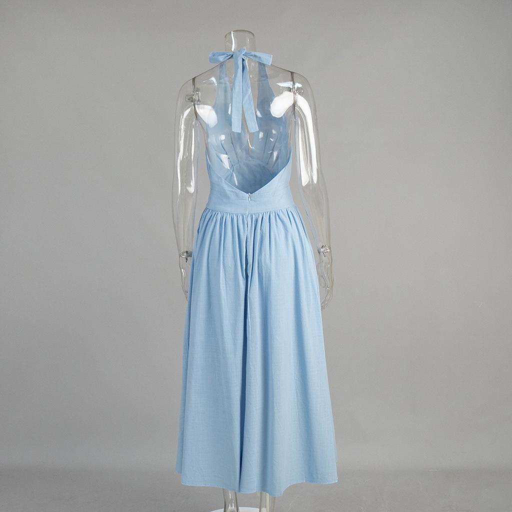 Women's 100% Cotton Long Maxi Dress  Spring Summer V-Neck Tie Waist Flowy A-Line Dress for Women European American Style